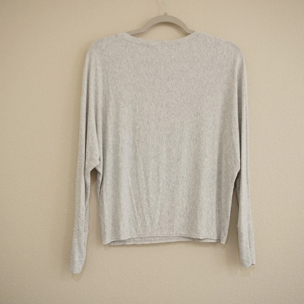 Joah Brown Long Sleeve Shirt Grey Heathered Dolman One Size Cozy Athleisure Soft